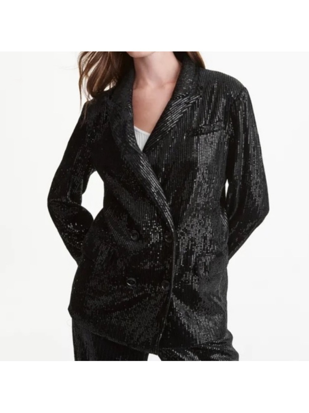 NWT DKNY Double Breasted Sequin Blazer in Black Sz M